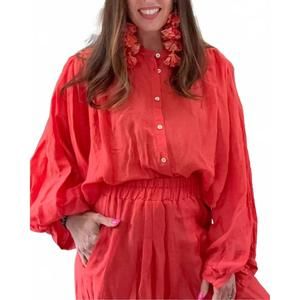 NEW PEARL AND CAVIAR callisto button down shirt in red